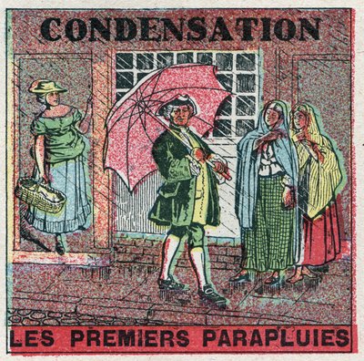Mudanças nos estados: condensação. Os primeiros guarda-chuvas do século XVIII. Ilustração anónima a partir de 1925. Coleção privada. de Anonymous Anonymous
