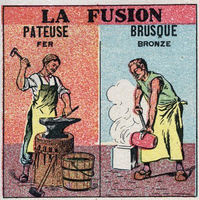Mudanças nos estados: fusão de sombras de ferro e fusão abrupta de bronze. Ilustração anônima de 1925. Coleção particular. de Anonymous Anonymous