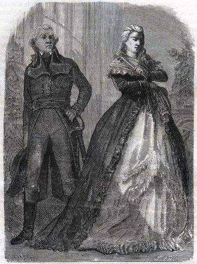 Charles Francois du Perier dit Dumouriez (1739-1823), general francês com a Rainha Maria Antonieta (1755-1793). Gravura de 1866 em "Histoire de la Revolution francaise", de Adolphe Thiers. Coleção particular. de Anonymous Anonymous