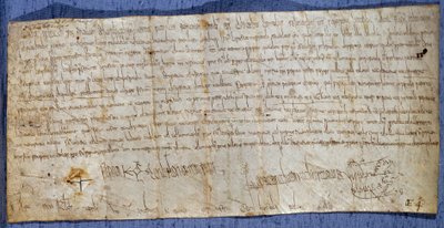 Carta do Rei Carlos Magno (Carlos I, Carlos Magno ou Carolus Magnus) (742-814) isentando a abadia de Saint Denis de taxas de pedágio durante a feira. Fim do século VIII. Paris, Arquivo Nacional de Anonymous Anonymous