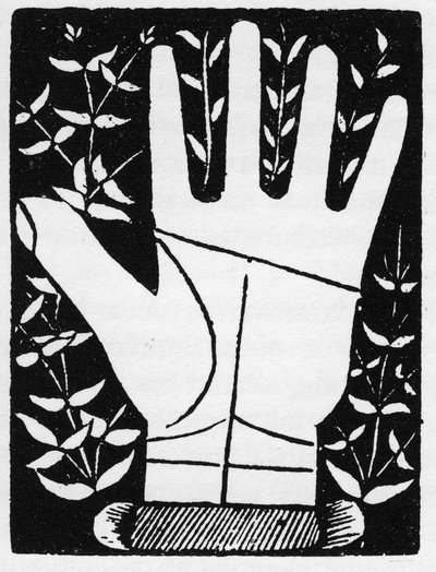 Chiromancia - Linha Saturniana para parar no meio - Gravura 1545 em "A Arte do Quimio" de Andre Corvo - Coleção particular de Anonymous Anonymous