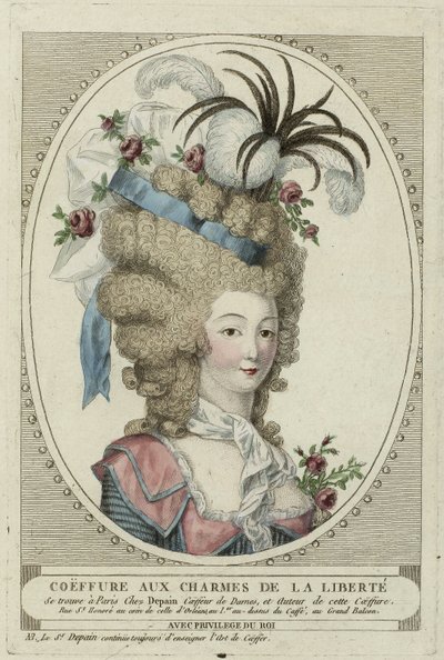 Coiffure Aux Charmes De La Liberte, Anónimo. Gravura em cobre, aguarela, c. 1790, Coleção Particular de Anonymous Anonymous