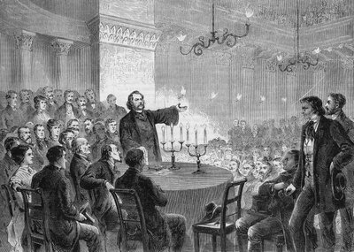 Conferência do reformador Johannes (Jean) Ronge (1813-1887), em Viena, em 1868. Ele fundou a Igreja Cristã Universal. gravura de 1868. Coleção privada. de Anonymous Anonymous