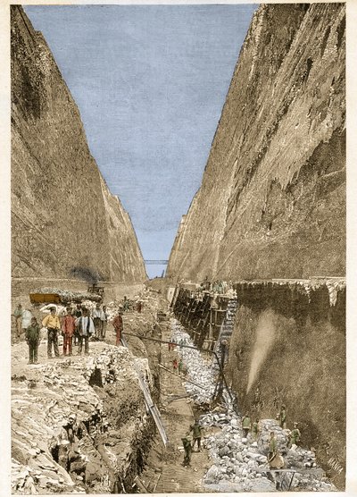 Construção do Canal de Corinto 1893 - Gravura - Construção do Canal de Corinto. de Anonymous Anonymous