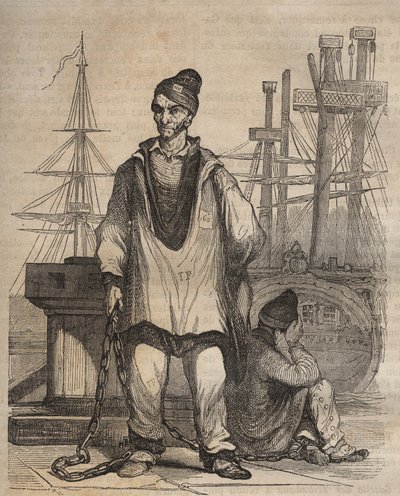 Condenações à perpetuidade no Rochefort Bagne, no século XIX. Gravação em "Histoire des bagnes depuis leur création à nos jours" (1877) por Pierre Zaccone (1817-1895) (Colonia Penale - colônia penal) de Anonymous Anonymous