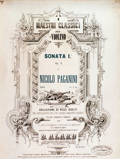 Capa da partitura musical da Sonata 1, op. 2 de N Paganini de Anonymous Anonymous