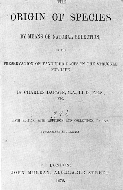 Página de rosto do livro "A Origem das Espécies" de Charles Darwin (1809 - 1882). Edição de 1878. de Anonymous Anonymous