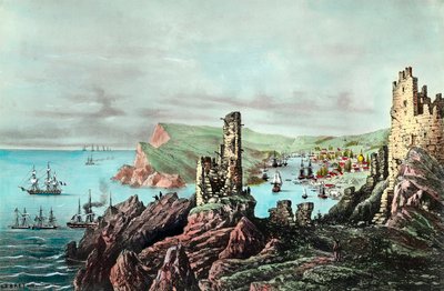 Guerra da Crimeia: vista do porto de Balaklava em Crimee. Gravura por volta de 1854-1855. Coleção privada de Anonymous Anonymous