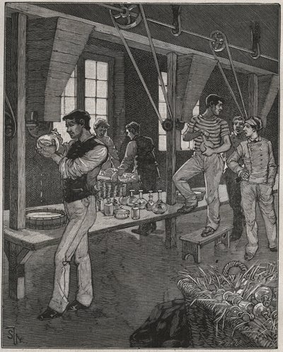 Oficina de gravadores de cristais em França, no século XIX. Gravura a partir de 1885 em "Les arts et metiers illustres" de Adolphe BITARD. de Anonymous Anonymous