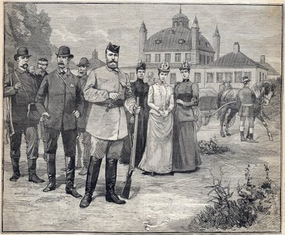 Partiu para caçar o czar Nicholas II da Rússia (1868-1918) em Fredensborg, Dinamarca. Gravura em "Le Petit Parisien" 1893. de Anonymous Anonymous