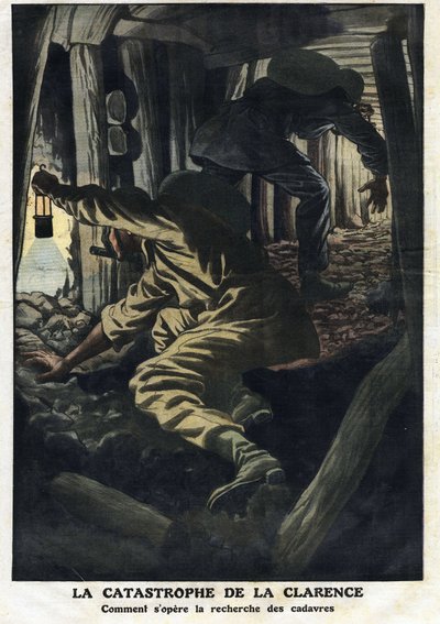 Desastre da mina de Clarence (Nord pas de calais): esforços de resgate estão tentando recuperar os corpos das vítimas da explosão do grisu. Ilustração retirada do "Le Petite Journal" 22/09/1912 Coleção privada. de Anonymous Anonymous