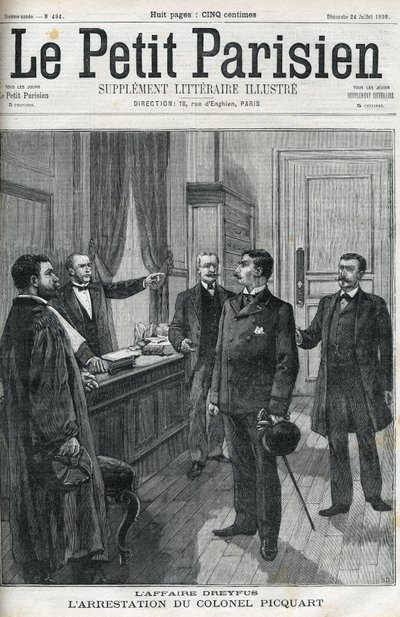 Caso Dreyfus, em 1898, a prisão do Tenente-Coronel Georges Picquart (1854-1914). Em "le petit Parisien", de 1898. de Anonymous Anonymous