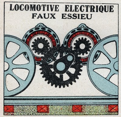 Ferrovias eléctricas: eixo falso de uma locomotiva eléctrica. Ilustração anónima de 1925. Coleção particular. de Anonymous Anonymous