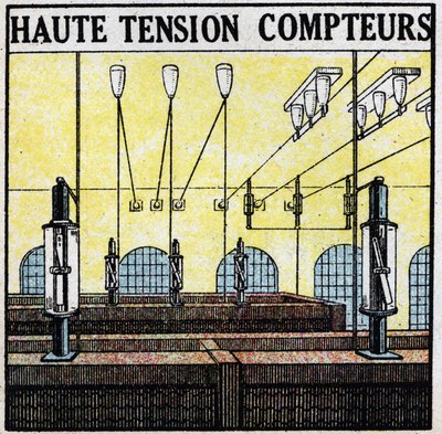 Linhas eléctricas: contadores de alta tensão. Ilustração anónima a partir de 1925. Coleção privada. de Anonymous Anonymous