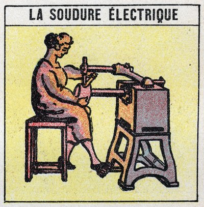 Ferramentas eléctricas: soldadura eléctrica. Ilustração anónima de 1925. Coleção privada. de Anonymous Anonymous