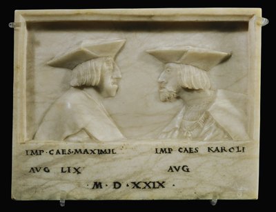 O imperador Maximiliano I e o seu neto, o imperador Carlos V ... (alabastro) de Anonymous Anonymous