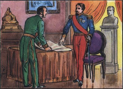 Imperador Napoleão III (1808-1873) com o Barão Georges Haussmann (1809-1891) Ilustração anônima na Collection des souverains et chefs d