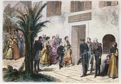 Visita da Imperatriz Eugênia e do Príncipe imperial Luís Napoleão à casa onde nasceu Napoleão I, em Ajaccio, Córsega, França 1869 - viagem do Príncipe Imperial e Imperial - visita à casa de Napoleão I a Ajaccio - 1869 de Anonymous Anonymous