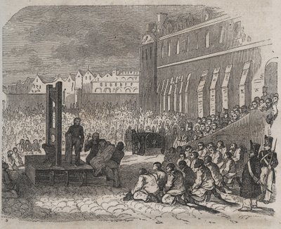 Execução na bagne de Brest por Joseph Bordelet. Gravura em "Histoire des bagnes depuis leur création à nos jours" (1877) de Pierre Zaccone (1817-1895) (Colonia Penale - colônia penal). Colecção privada. de Anonymous Anonymous