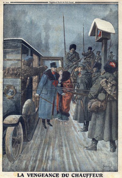 Primeira Guerra Mundial 1914-1918 (Guerra 14-18). Denonce por seu motorista que queria vingar seus maus tratos, o general austríaco Skarbonovich é feito prisioneiro em um campo russo. No "Le Petite Journal", em 20/02/1916. Coleção Privada de Anonymous Anonymous