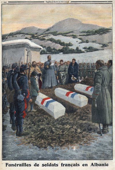 Primeira Guerra Mundial 1914-1918 (Guerra 14-18). Funeral de soldados franceses na Albânia. No "Le Petite Journal". de Anonymous Anonymous