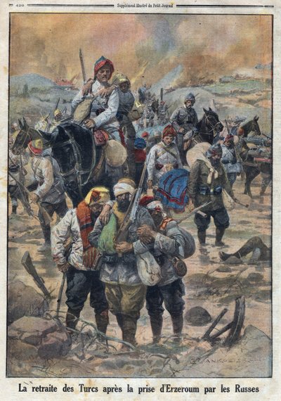 Primeira Guerra Mundial 1914-1918 (Guerra 14-18). A retirada dos turcos depois que os russos tomaram Erzerum. No "Le Petite Journal", em 27/02/1916. Coleção Privada de Anonymous Anonymous