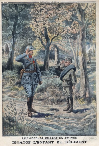 Primeira Guerra Mundial 1914-1918 (Guerra 14-18). O jovem soldado russo Ignatof, num regimento do exército francês. No "Le Petité Journal", em 21/05/1916. Coleção Privada de Anonymous Anonymous