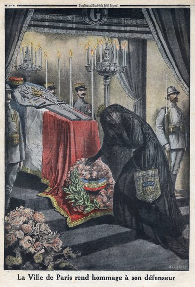 Primeira Guerra Mundial 1914-1918 (Guerra 14-18). Homenagem da cidade de Paris ao General Joseph Simon Gallieni (1849-1916), que defendeu a cidade. No "Le Petite Journal", em 18/06/1916. Coleção Particular de Anonymous Anonymous