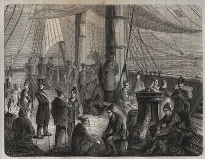 Primeiro comboio de forças de Toulon para Caiena (Guiana) sob o Decreto de 8 de Dezembro de 1851. Gravação em "Histoire des bagnes depuis leur création à nos jours" (1877) por Pierre Zaccone (1817-1895) (Colonia Penale - colônia penal). Coleção particular. de Anonymous Anonymous