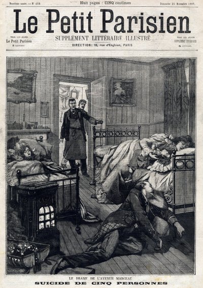 Cinco suicídios na Avenida Marceau, em Paris. No "Le Peute Parisien" em 21/11/1897. Coleção Privada de Anonymous Anonymous