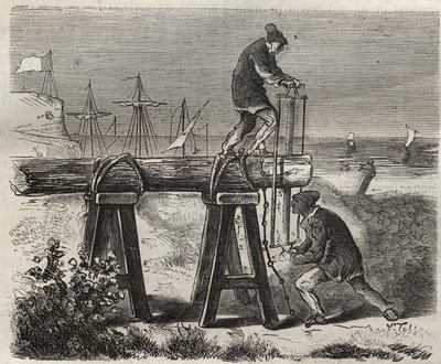Forcats saweurs du penitencier Saint-Laurent (Saint-Laurent) à Cayenne (Guiana Francesa), no século XIX. Gravura em "Histoire des bagnes depuis leur création à nos jours" (1877) de Pierre Zaccone (1817-1895) (Colonia Penale - colônia penal). Privado c de Anonymous Anonymous