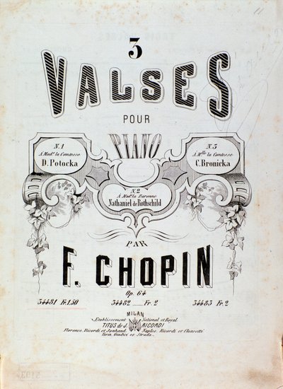 Frontispice da partitura para "3 valsas para piano" de Frederic Chopin (1810-1849) Coleção Privada do século XIX de Anonymous Anonymous