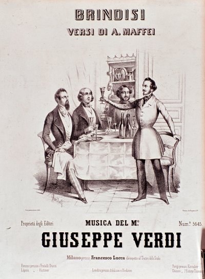 Frontispício da partitura de Brindisi de Giuseppe Verdi depois da poesia de Andrea Maffei de Anonymous Anonymous