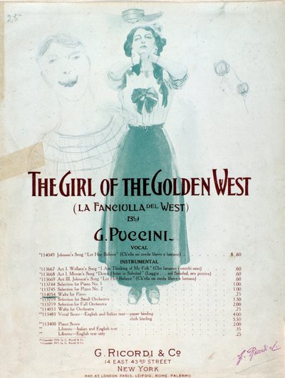 Frontispício da partitura musical de The Girl of the West de Puccini de Anonymous Anonymous