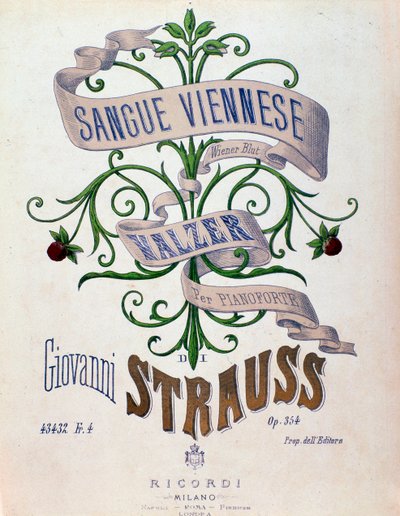 Frontispício da partitura musical de Sangue Vienense de Johann Strauss de Anonymous Anonymous