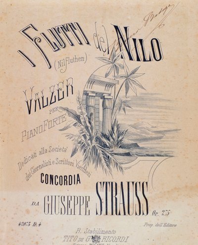 Frontispício de partituras de Nile Waters Waltzes para Piano de Josef Strauss de Anonymous Anonymous