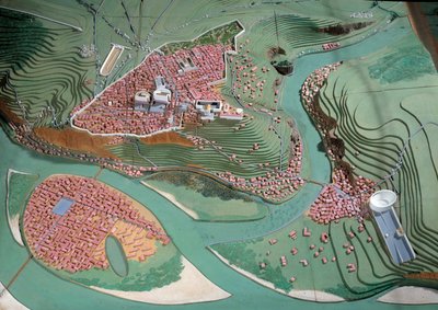 Civilização Galloromaine: modelo da cidade de Lyon entre 50 AC e 100 DC. Lyon, museu arqueológico de Anonymous Anonymous