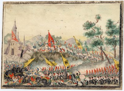 Guerra Rússia-Turquia de 1828-1829 - Exército russo capturou a fortaleza de Izmail (Ismail) em 1790 - Anónimo - 1829 - Aguarela sobre papel - 19x26 - Colecção Privada de Anonymous Anonymous