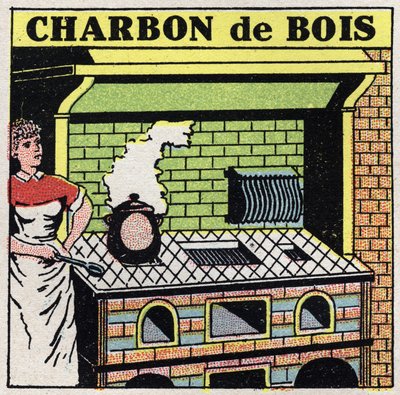 Aquecimento doméstico: uso de carvão vegetal no fogão. Ilustração anónima de 1925. Colecção privada. de Anonymous Anonymous