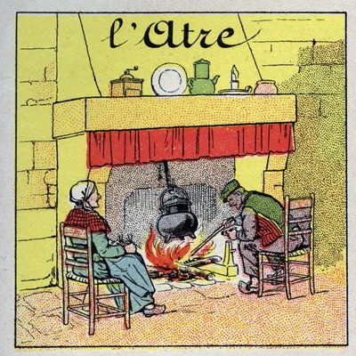 Aquecimento doméstico: a lareira da lareira. Ilustração anónima de 1925. Colecção privada. de Anonymous Anonymous