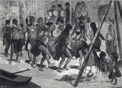 Jardim Zoológico Humano: Povos indígenas das Caraíbas no jardim da aclimatação em Paris. Gravura em "Le petit parisien" em 13/03/1892. Coleção Particular de Anonymous Anonymous
