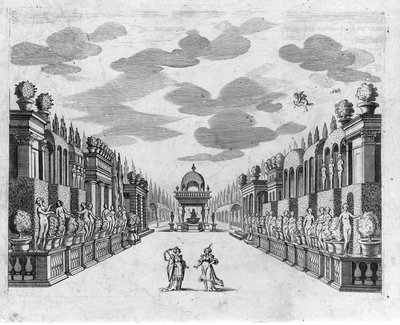 Ilustração para a Cena 4 do Acto II da ópera em 5 actos "Bellerofonte" de Francesco Sacrati. Decoração de Jacopo Torelli de Anonymous Anonymous