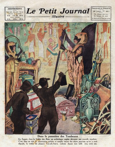Em novembro de 1922, o egiptólogo inglês Howard Carter e Lord Carnarvon entrou pela primeira vez no túmulo do faraó Tutankhamun - Ilustração do "Le Petit Journal" 11/02/1923 (gravura) de Anonymous Anonymous