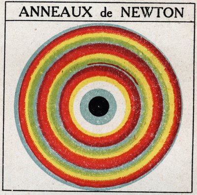Interferências: anéis de Isaac Newton (1642-1727). Ilustração anônima de 1925. Coleção privada. de Anonymous Anonymous