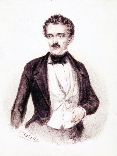 Johan Strauss Jr. (1825 - 1899), autor de "Beautiful Blue Danube" e "Bat - Mouse" em 1874. Desenho. de Anonymous Anonymous