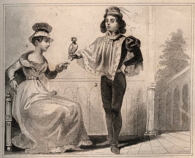 João II de Valois, Duque de Alencon (1409-1476) com Marie de Fayel. Gravura de 1859 em "Le Monde. História de todos os povos desde os tempos mais remotos até aos nossos dias". por M. E. de Lostalot-Bachoue (Lostalot Bachoue). Coleção particular. de Anonymous Anonymous