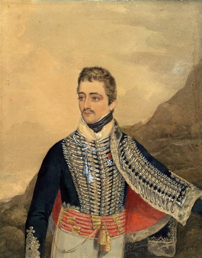 Jozef Antoni Poniatowski (1763-1813) - Príncipe Jozef Poniatowski - Anónimo - 1807 - Aguarela, Gouache sobre Papel - 26,5x21 - Colecção Privada de Anonymous Anonymous