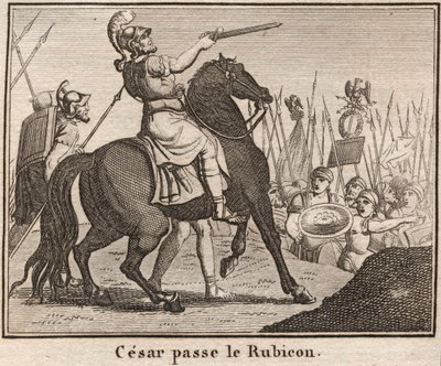Júlio César (100-44 AC) Cruzando o Rubicão - "Le Passage du Rubicon de Jules César" O general romano Jules César cruzou o Rubicão em 11/01/49 AC que constitui a separação entre a Gália Cisalpina e a Itália - Gravura em "O Rollin de Yo de Anonymous Anonymous