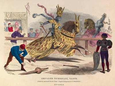 Cavaleiros e manobristas num torneio em Paris, no século XV - gravura - Cavaleiro e manobrista de Jousting de Anonymous Anonymous