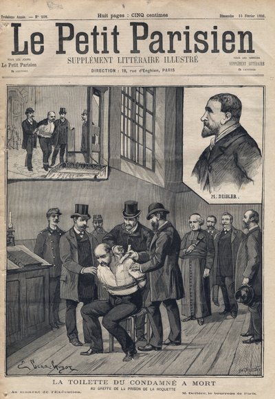 La Toilette du convicne a death (Deibler) no registro da prisão de la Roquette - Gravação em "Le petit Parisien" de 1891. Coleção particular. de Anonymous Anonymous